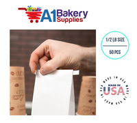 1/2 LB Size White No Window Tin Tie Bags 50 PCS White  Bakery Bags with No Window Resealable Tin Tie Tab Lock Poly-Lined Bags White Paper Bags for Cookies, Coffee