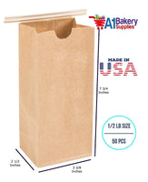 1/2 LB Size Brown No Window Tin Tie Bags 50 PCS 7 3/4  Inch (Length) x 3 3/8 Inch (Width). x 2 1/2 Inch (Gusset) Kraft  Bakery Bags with No Window Resealable Tin Tie Tab Lock Poly-Lined Bags Kraft Paper Bags for Cookies, Coffee