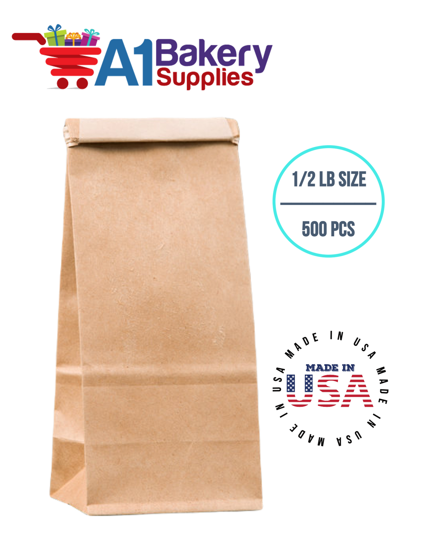 1/2 LB Size Brown No Window Tin Tie Bags 500 PCS  Kraft  Bakery Bags with No Window Resealable Tin Tie Tab Lock Poly-Lined Bags Kraft Paper Bags for Cookies, Coffee