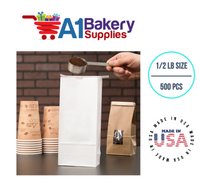 1/2 LB Size White No Window Tin Tie Bags 500 PCS  White  Bakery Bags with No Window Resealable Tin Tie Tab Lock Poly-Lined Bags White Paper Bags for Cookies, Coffee