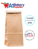 1/2 LB Size Brown No Window Tin Tie Bags 50 PCS  Kraft  Bakery Bags with No Window Resealable Tin Tie Tab Lock Poly-Lined Bags Kraft Paper Bags for Cookies, Coffee