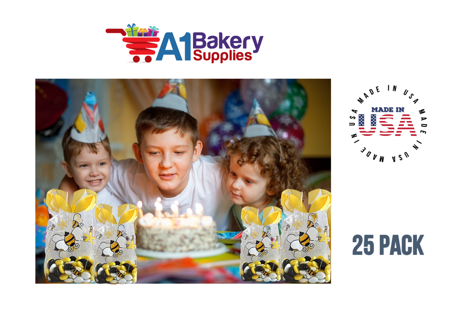 Honey Bees Cello Bags, 25 Pack