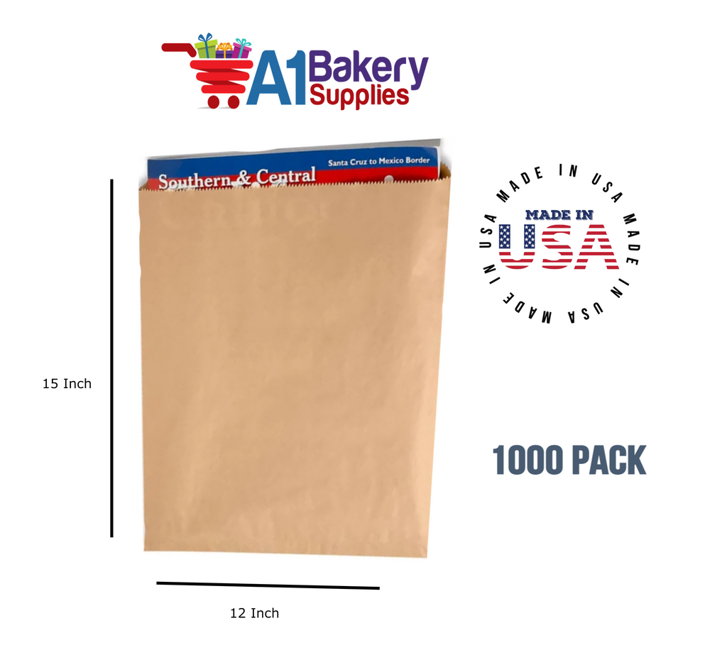 Kraft Flat Merchandise Bags, Medium, 1000 Pack - 12"x15"