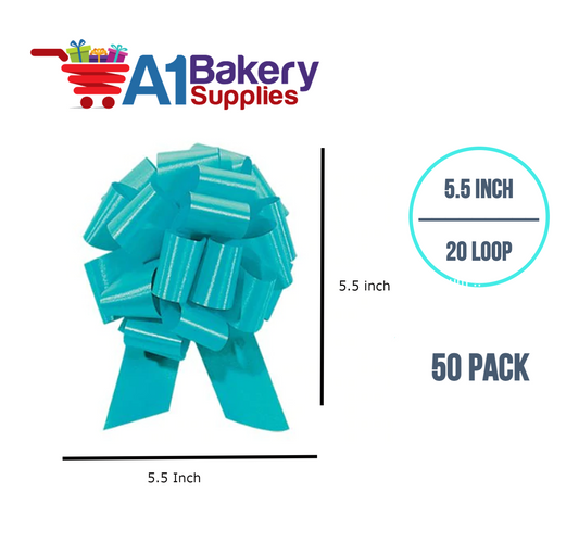 A1BakerySupplies 50 Pieces Pull Bow for Gift Wrapping Gift Bows Pull Bow With Ribbon for Wedding Gift Baskets, 5.5 Inch 20 Loop in Turquoise Color