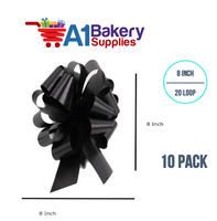 A1BakerySupplies 10 Pieces Pull Bow for Gift Wrapping Gift Bows Pull Bow With Ribbon for Wedding Gift Baskets, 8 Inch 20 Loop Black Flora Satin Color