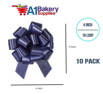 A1BakerySupplies 10 Pieces Pull Bow for Gift Wrapping Gift Bows Pull Bow With Ribbon for Wedding Gift Baskets, 4 Inch 18 Loop Navy Blue Flora Satin Color