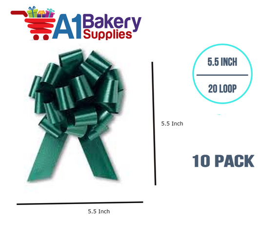 A1BakerySupplies 10 Pieces Pull Bow for Gift Wrapping Gift Bows Pull Bow With Ribbon for Wedding Gift Baskets, 5.5 Inch 20 Loop in Hunter Green Color