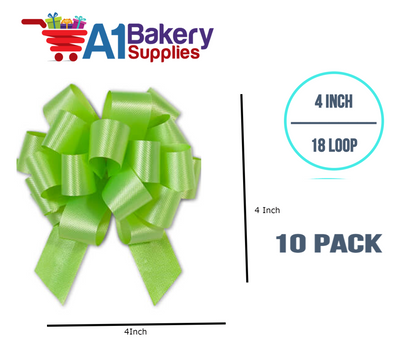 A1BakerySupplies 10 Pieces Pull Bow for Gift Wrapping Gift Bows Pull Bow With Ribbon for Wedding Gift Baskets, 4 Inch 18 Loop Citrus Green Flora Satin Color