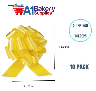 A1BakerySupplies 10 Pieces Pull Bow for Gift Wrapping Gift Bows Pull Bow With Ribbon for Wedding Gift Baskets, 2.5 Inch 14 Loop Yellow Daffodil Flora Satin Color