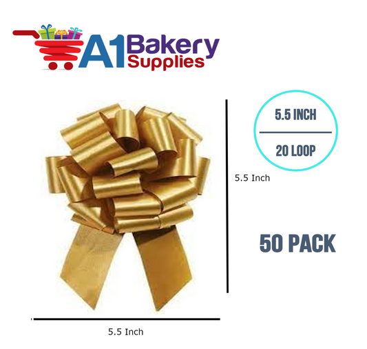 A1BakerySupplies 50 Pieces Pull Bow for Gift Wrapping Gift Bows Pull Bow With Ribbon for Wedding Gift Baskets, 5.5 Inch 20 Loop in Holiday Gold Color