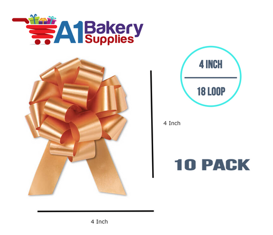 A1BakerySupplies 10 Pieces Pull Bow for Gift Wrapping Gift Bows Pull Bow With Ribbon for Wedding Gift Baskets, 4 Inch 18 Loop Gold Flora Satin Color