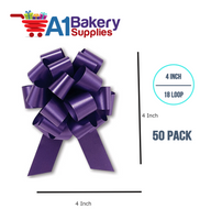 A1BakerySupplies 50 Pieces Pull Bow for Gift Wrapping Gift Bows Pull Bow With Ribbon for Wedding Gift Baskets, 4 Inch 18 Loop Purple Flora Satin Color