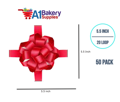 A1BakerySupplies 50 Pieces Pull Bow for Gift Wrapping Gift Bows Pull Bow With Ribbon for Wedding Gift Baskets, 5.5 Inch 20 Loop in Scarlet Red Color