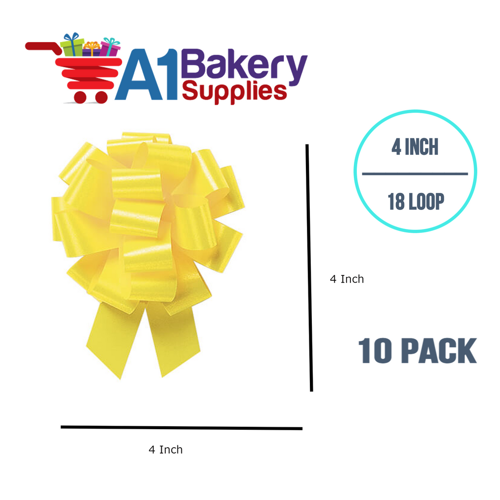 A1BakerySupplies 10 Pieces Pull Bow for Gift Wrapping Gift Bows Pull Bow With Ribbon for Wedding Gift Baskets, 4 Inch 18 Loop Yellow Daffodil Flora Satin Color