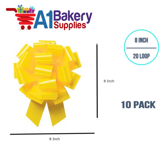 A1BakerySupplies 10 Pieces Pull Bow for Gift Wrapping Gift Bows Pull Bow With Ribbon for Wedding Gift Baskets, 8 Inch 20 Loop Yellow Daffodil Flora Satin Color