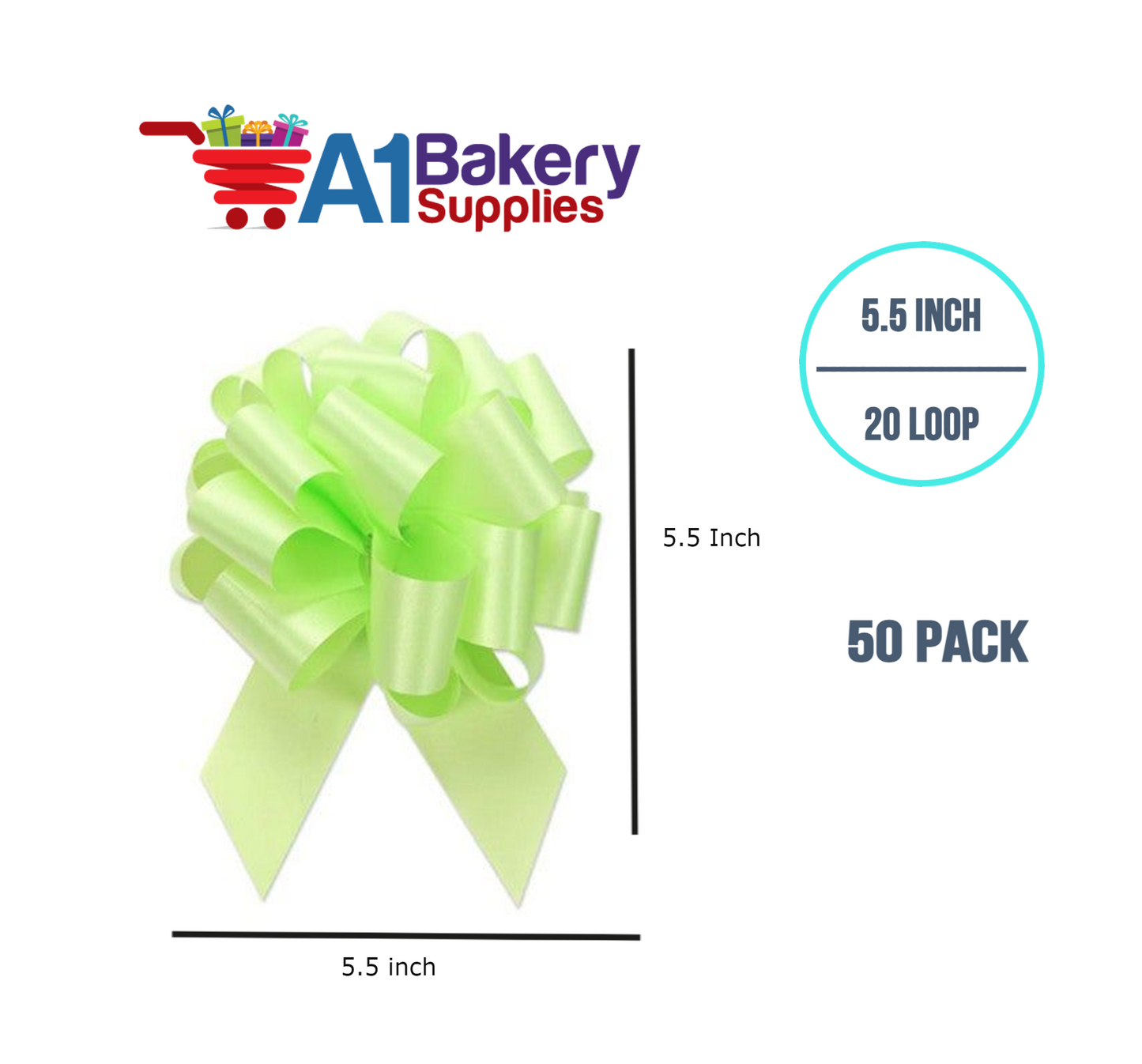 A1BakerySupplies 50 Pieces Pull Bow for Gift Wrapping Gift Bows Pull Bow With Ribbon for Wedding Gift Baskets, 5.5 Inch 20 Loop in Celery Color