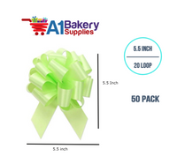 A1BakerySupplies 50 Pieces Pull Bow for Gift Wrapping Gift Bows Pull Bow With Ribbon for Wedding Gift Baskets, 5.5 Inch 20 Loop in Celery Color