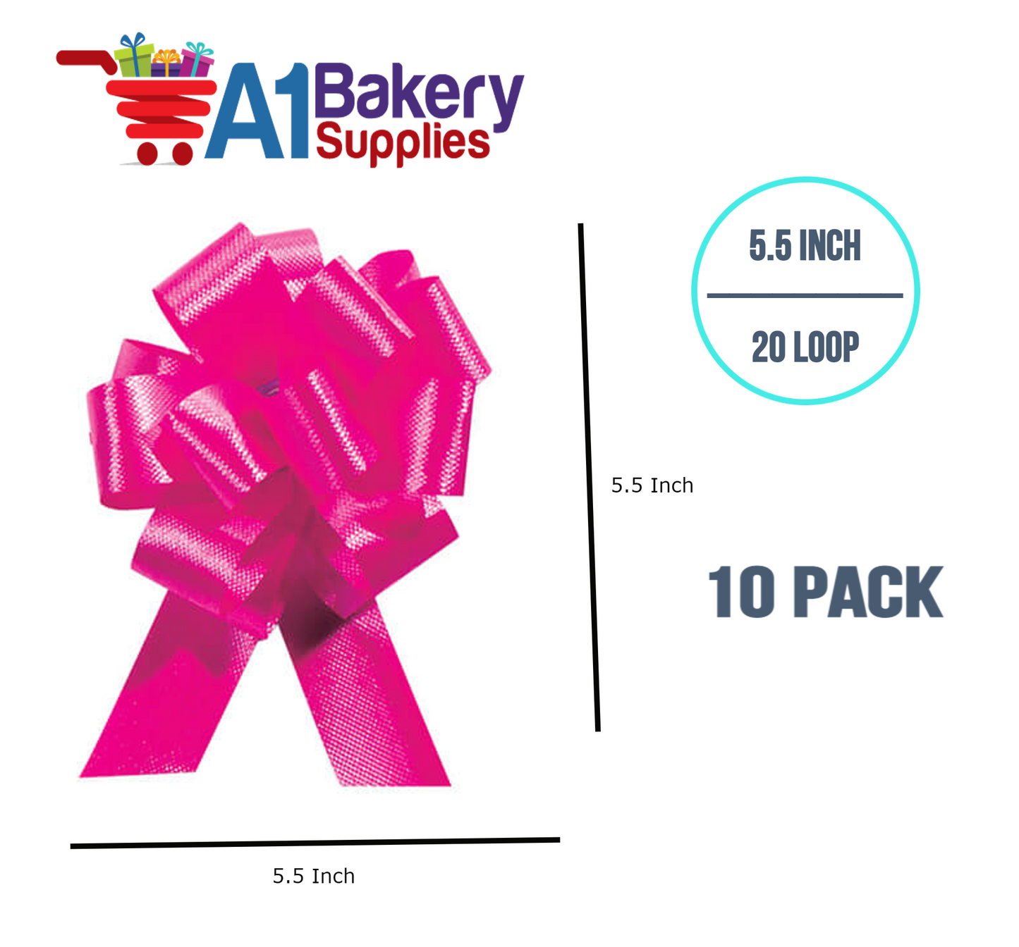 A1BakerySupplies 10 Pieces Pull Bow for Gift Wrapping Gift Bows Pull Bow With Ribbon for Wedding Gift Baskets, 5.5 Inch 20 Loop in Pink Beauty Color