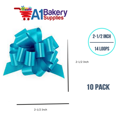 A1BakerySupplies 10 Pieces Pull Bow for Gift Wrapping Gift Bows Pull Bow With Ribbon for Wedding Gift Baskets, 2.5 Inch 14 Loop Turquoise Flora Satin Color