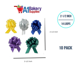 A1BakerySupplie 50 Pieces Pull Bow for Gift Wrapping Gift Bows Pull Bow With Ribbon for Wedding Gift Baskets, 2.5 Inch 14 Loop Christmas Assortment Flora Satin Color