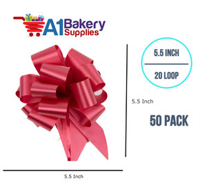 A1BakerySupplies 50 Pieces Pull Bow for Gift Wrapping Gift Bows Pull Bow With Ribbon for Wedding Gift Baskets, 5.5 Inch 20 Loop in Red Color