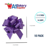 A1BakerySupplies 10 Pieces Pull Bow for Gift Wrapping Gift Bows Pull Bow With Ribbon for Wedding Gift Baskets, 2.5 Inch 14 Loop Purple Flora Satin Color