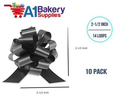 A1BakerySupplies 10 Pieces Pull Bow for Gift Wrapping Gift Bows Pull Bow With Ribbon for Wedding Gift Baskets, 2.5 Inch 14 Loop Black Flora Satin Color