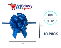 A1BakerySupplies 10 Pieces Pull Bow for Gift Wrapping Gift Bows Pull Bow With Ribbon for Wedding Gift Baskets, 4 Inch 18 Loop Royal Blue Flora Satin Color