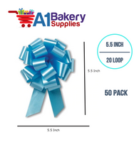 A1BakerySupplies 50 Pieces Pull Bow for Gift Wrapping Gift Bows Pull Bow With Ribbon for Wedding Gift Baskets, 5.5 Inch 20 Loop in Light Blue Color