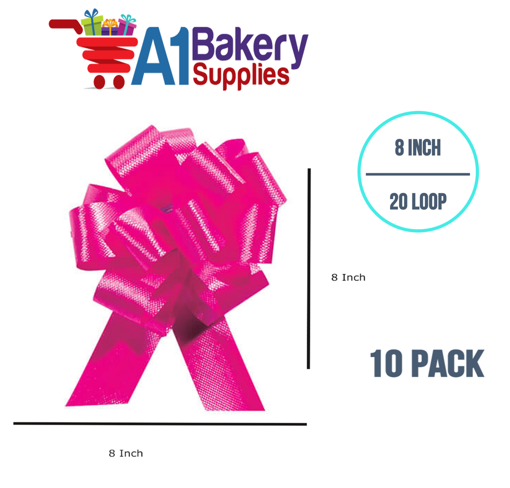 A1BakerySupplies 10 Pieces Pull Bow for Gift Wrapping Gift Bows Pull Bow With Ribbon for Wedding Gift Baskets, 8 Inch 20 Loop in Pink Beauty Flora Satin Color
