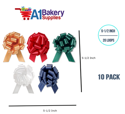 A1BakerySupplie 10 Pieces Pull Bow for Gift Wrapping Gift Bows Pull Bow With Ribbon for Wedding Gift Baskets, 5.5 Inch 20 Loop Christmas Assortment Flora Satin Color