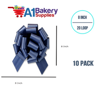 A1BakerySupplies 10 Pieces Pull Bow for Gift Wrapping Gift Bows Pull Bow With Ribbon for Wedding Gift Baskets, 8 Inch 20 Loop Navy Blue Flora Satin Color