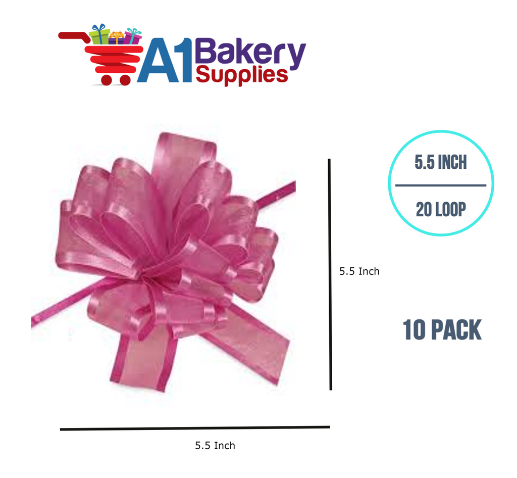 A1BakerySupplies 10 Pieces Pull Bow for Gift Wrapping Gift Bows Pull Bow With Ribbon for Wedding Gift Baskets, 5.5 Inch 20 Loop in Hot Pink Color