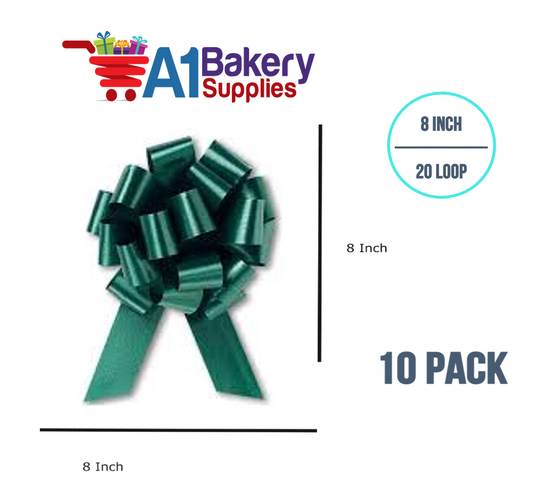 A1BakerySupplies 10 Pieces Pull Bow for Gift Wrapping Gift Bows Pull Bow With Ribbon for Wedding Gift Baskets, 8 Inch 20 Loop Hunter Green Flora Satin Color