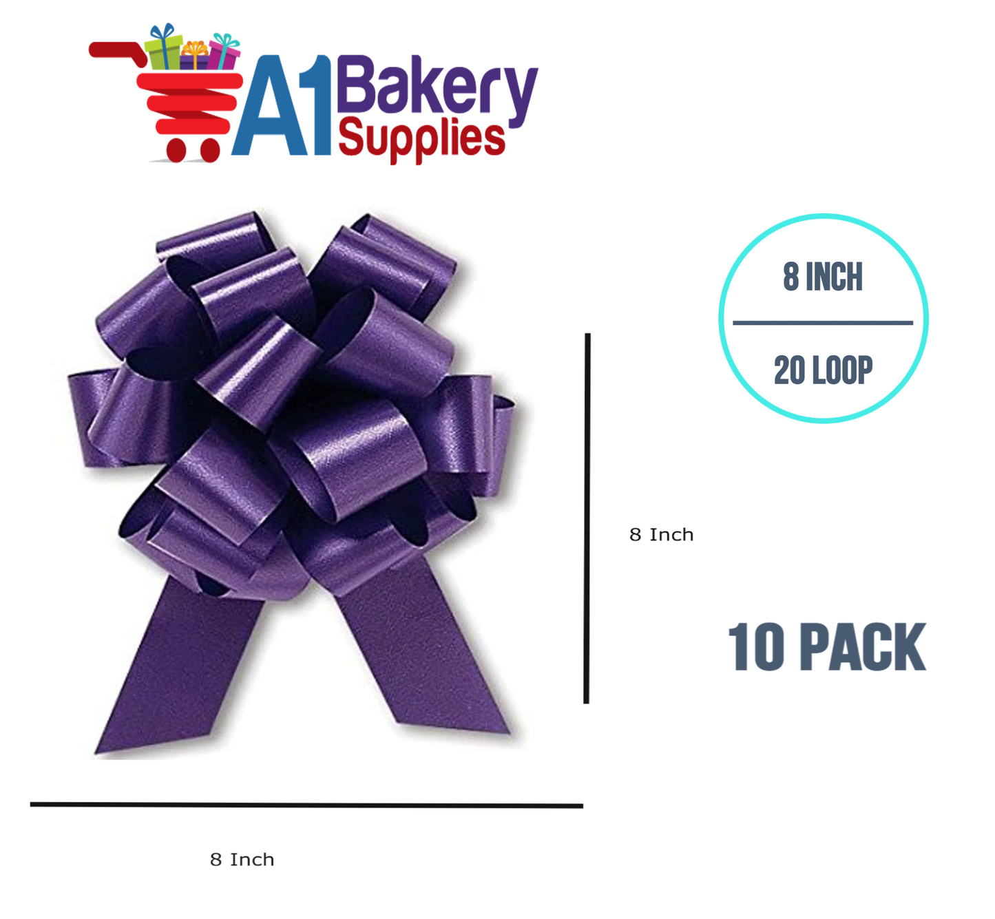 A1BakerySupplies 10 Pieces Pull Bow for Gift Wrapping Gift Bows Pull Bow With Ribbon for Wedding Gift Baskets, 8 Inch 20 Loop Purple Flora Satin Color