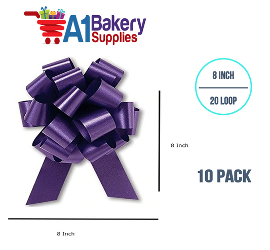 A1BakerySupplies 10 Pieces Pull Bow for Gift Wrapping Gift Bows Pull Bow With Ribbon for Wedding Gift Baskets, 8 Inch 20 Loop Purple Flora Satin Color