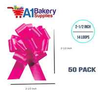 A1BakerySupplies 50 Pieces Pull Bow for Gift Wrapping Gift Bows Pull Bow With Ribbon for Wedding Gift Baskets, 2.5 Inch 14 Loop Pink Beauty Flora Satin Color