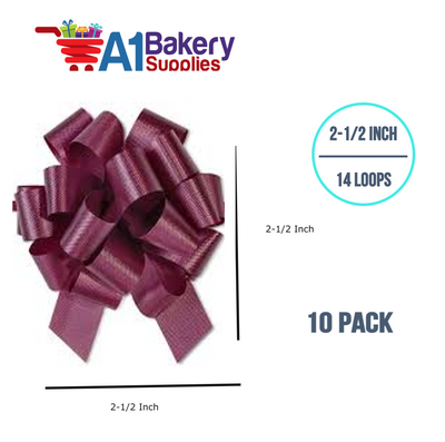 A1BakerySupplies 10 Pieces Pull Bow for Gift Wrapping Gift Bows Pull Bow With Ribbon for Wedding Gift Baskets, 2.5 Inch 14 Loop Marsala Maroon Flora Satin Color