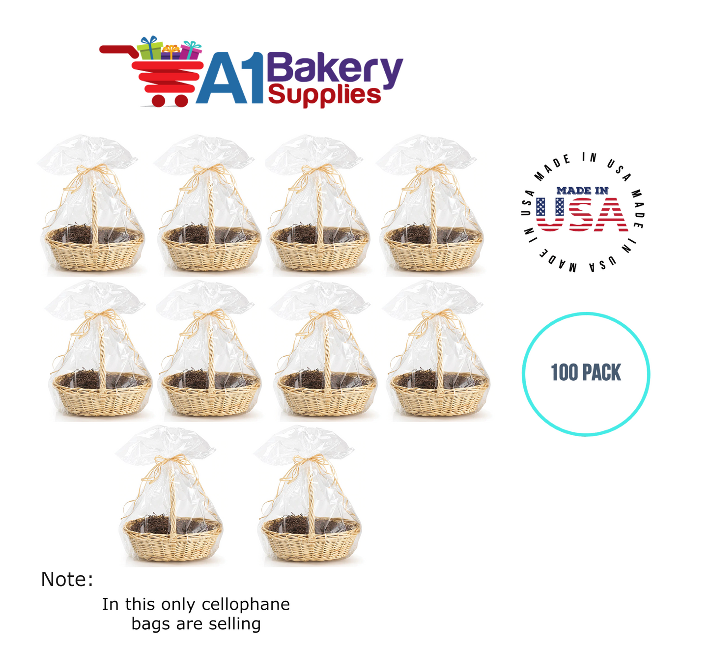 Round Bottom Basket Size 1.2 MIL BOPP Sealable Cellophane Gift Bags Bags for Gift Packing 27 x 35 Inch, 100 Pack