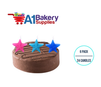 A1BakerySupplies Cool Color Star Novelty Candles 6 pack for Birthday Cake Decorations and Anniversary