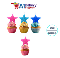 A1BakerySupplies Cool Color Star Novelty Candles 6 pack for Birthday Cake Decorations and Anniversary