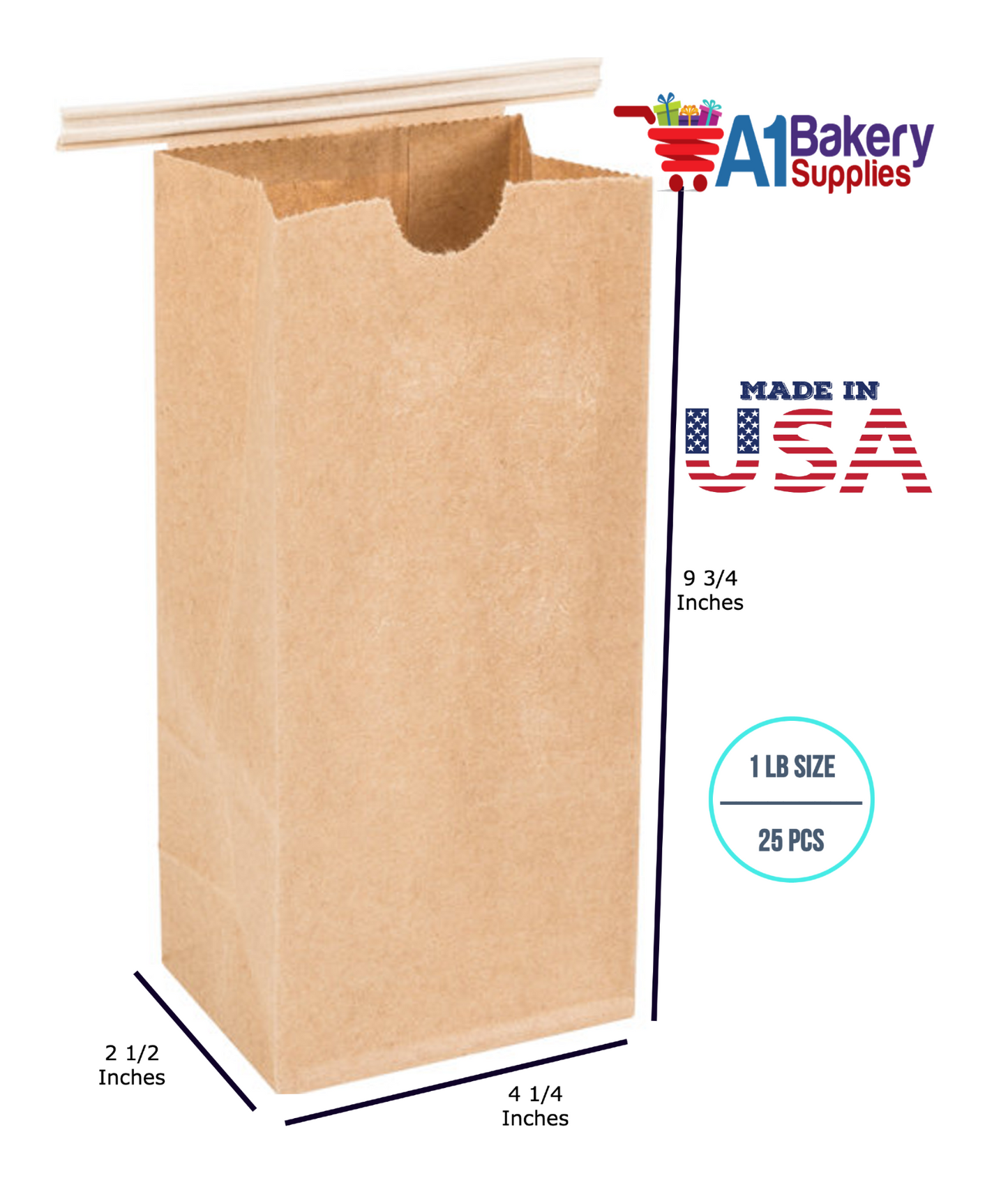 1 LB Size Brown No Window Tin Tie Bags 25 PCS  Kraft  Bakery Bags with No Window Resealable Tin Tie Tab Lock Poly-Lined Bags Kraft Paper Bags for Cookies, Coffee