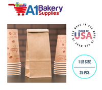 1 LB Size Brown No Window Tin Tie Bags 25 PCS 9 3/4 Inch (Length) x 4 1/4 Inch (Width) x 2 1/2 Inch (Gusset) Kraft  Bakery Bags with No Window Resealable Tin Tie Tab Lock Poly-Lined Bags Kraft Paper Bags for Cookies, Coffee
