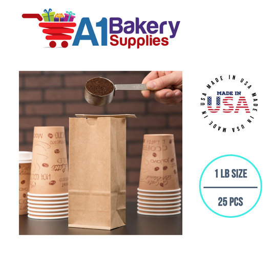 1 LB Size Brown No Window Tin Tie Bags 25 PCS  Kraft  Bakery Bags with No Window Resealable Tin Tie Tab Lock Poly-Lined Bags Kraft Paper Bags for Cookies, Coffee