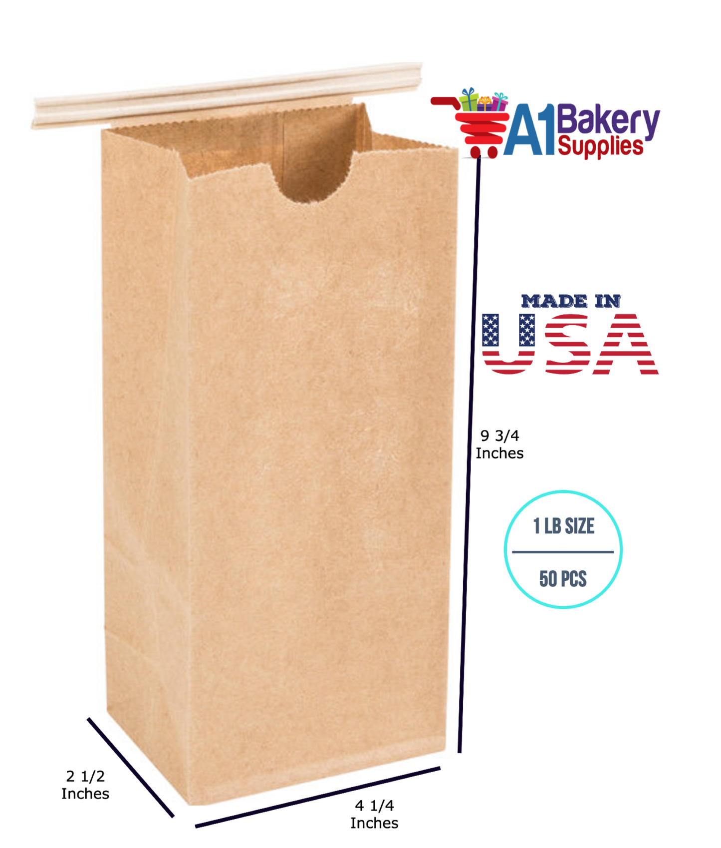 1 LB Size Brown No Window Tin Tie Bags 50 PCS Kraft  Bakery Bags with No Window Resealable Tin Tie Tab Lock Poly-Lined Bags Kraft Paper Bags for Cookies, Coffee