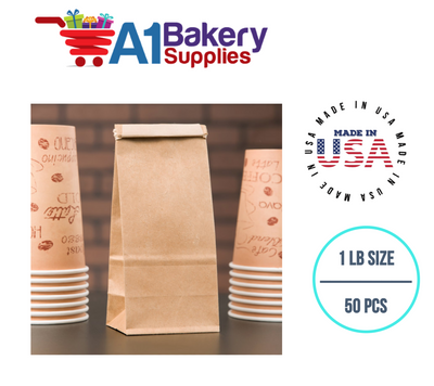 1 LB Size Brown No Window Tin Tie Bags 50 PCS Kraft  Bakery Bags with No Window Resealable Tin Tie Tab Lock Poly-Lined Bags Kraft Paper Bags for Cookies, Coffee