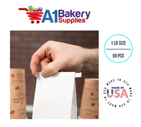 1 LB Size White No Window Tin Tie Bags 50 PCS  White  Bakery Bags with No Window Resealable Tin Tie Tab Lock Poly-Lined Bags White Paper Bags for Cookies, Coffee