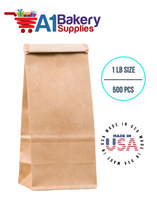 1 LB Size Brown No Window Tin Tie Bags 500 PCS 9 3/4 Inch (Length) x 4 1/4 Inch (Width) x 2 1/2 Inch (Gusset) Kraft  Bakery Bags with No Window Resealable Tin Tie Tab Lock Poly-Lined Bags Kraft Paper Bags for Cookies, Coffee