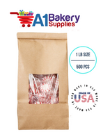 1 LB Size Brown Square Window Tin Tie Bags 500 PCS 9 3/4 Inch (Length) x 4 1/4 Inch (Width) x 2 1/2 Inch (Gusset) Kraft  Bakery Bags with Square Window Resealable Tin Tie Tab Lock Poly-Lined Bags Brown Paper Bags for Cookies, Coffee