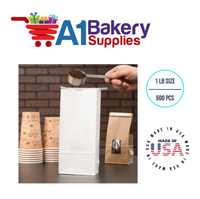 1 LB Size White No Window Tin Tie Bags 500 PCS  White  Bakery Bags with No Window Resealable Tin Tie Tab Lock Poly-Lined Bags White Paper Bags for Cookies, Coffee